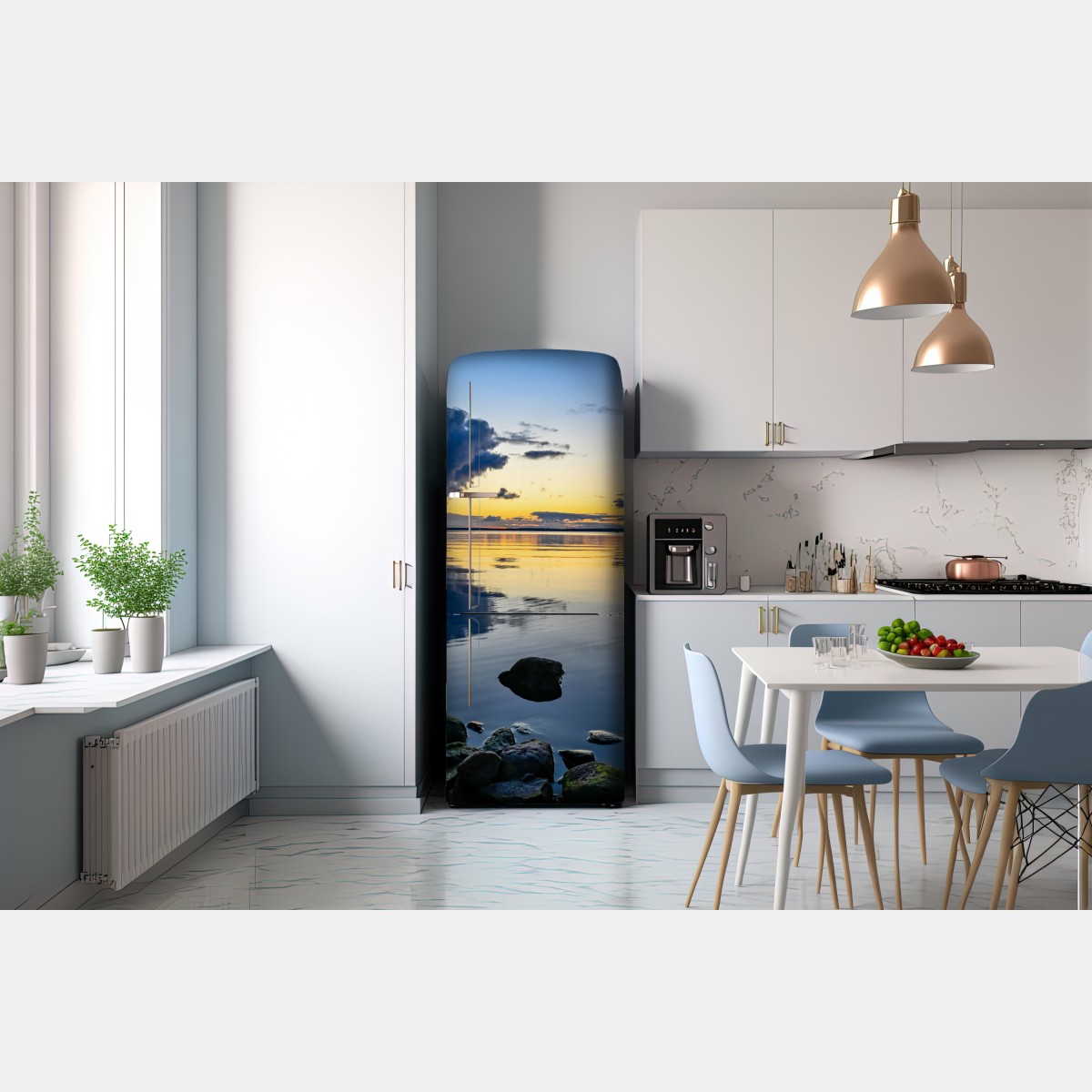 Naklejka na lodówkę spokojne nadmorskie odbicie zachodu słońca – Wallissimo® Naklejka na lodówkę spokojne nadmorskie odbicie zachodu słońca – Wallissimo®