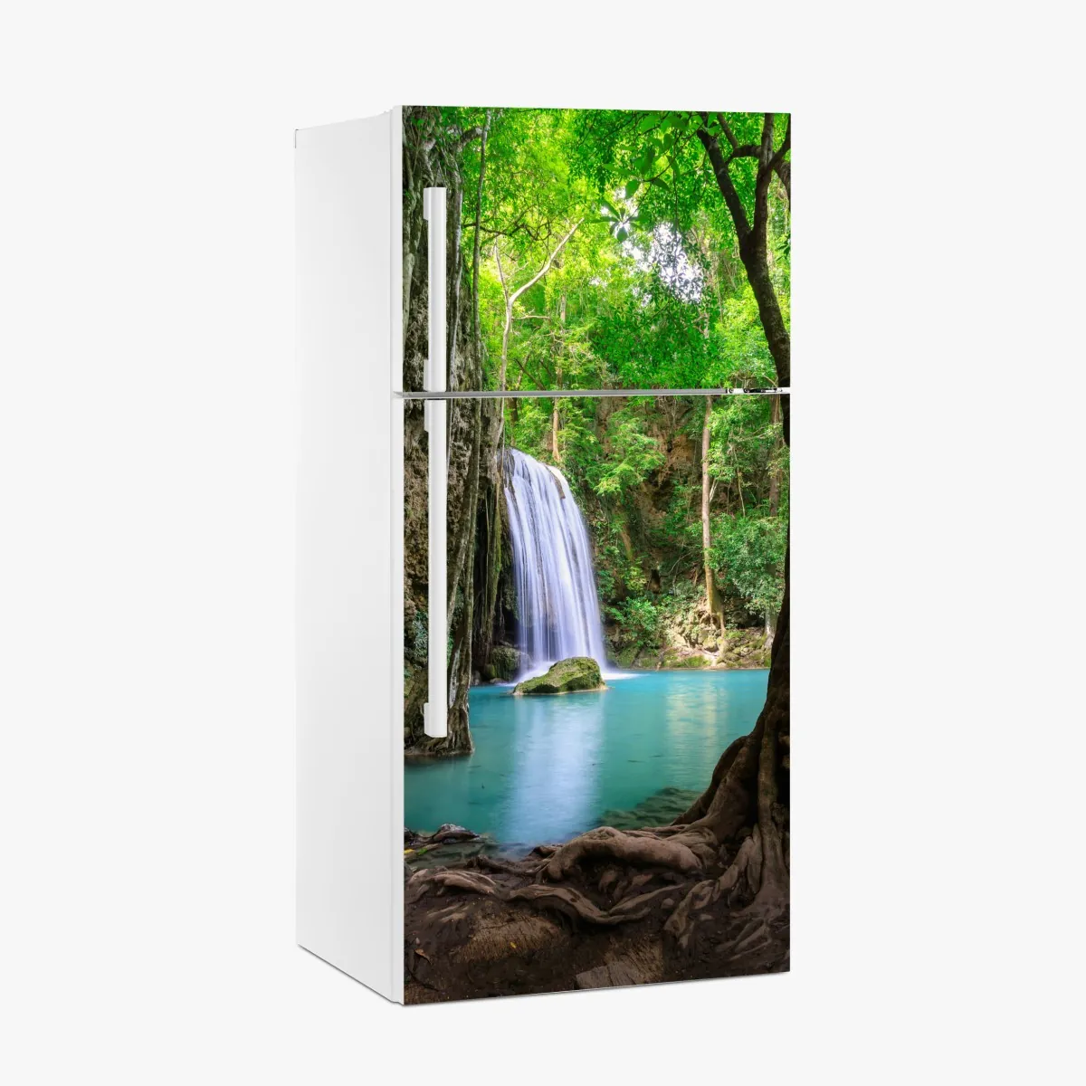 Naklejka na lodówkę spokojny wodospad w Parku Narodowym Erawan – Wallissimo® Naklejka na lodówkę spokojny wodospad w Parku Narodowym Erawan – Wallissimo®