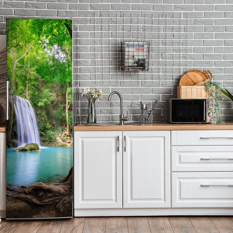 Naklejka na lodówkę vintage palmy na Hawajach o zachodzie słońca – Wallissimo®