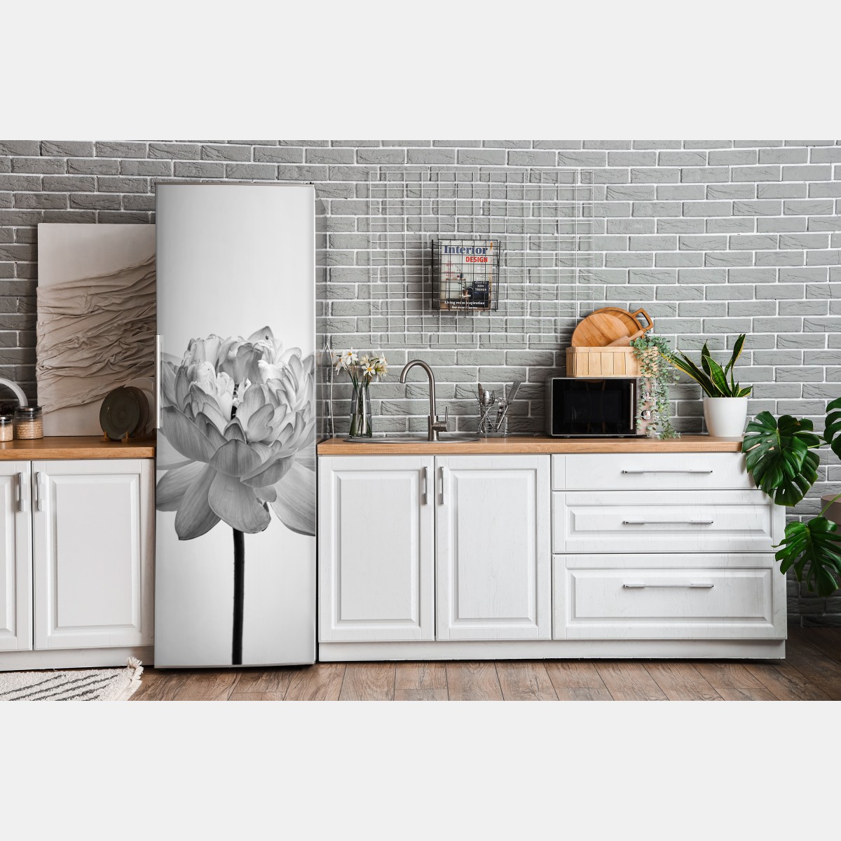 Naklejka na lodówkę spokojny lotos w odcieniach szarości – Wallissimo® Naklejka na lodówkę spokojny lotos w odcieniach szarości – Wallissimo®