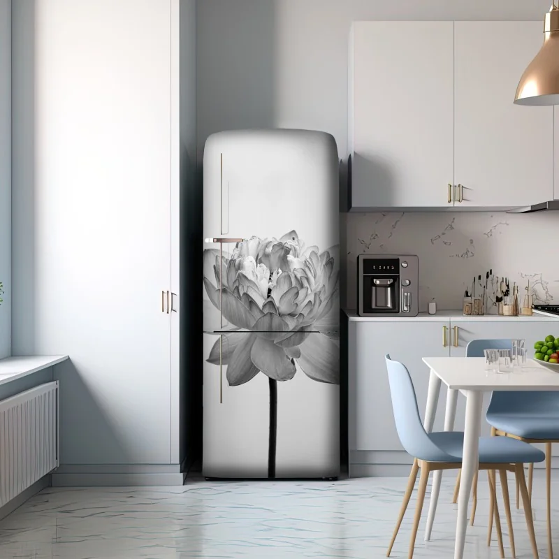 Naklejka na lodówkę spokojny lotos w odcieniach szarości – Wallissimo® Naklejka na lodówkę spokojny lotos w odcieniach szarości – Wallissimo®