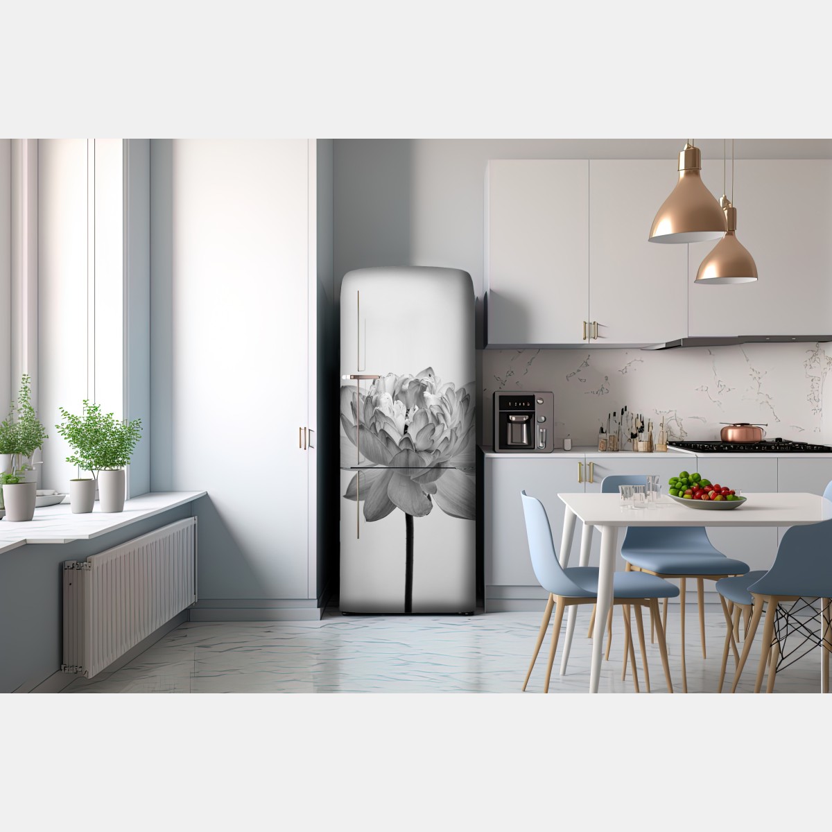 Naklejka na lodówkę spokojny lotos w odcieniach szarości – Wallissimo® Naklejka na lodówkę spokojny lotos w odcieniach szarości – Wallissimo®