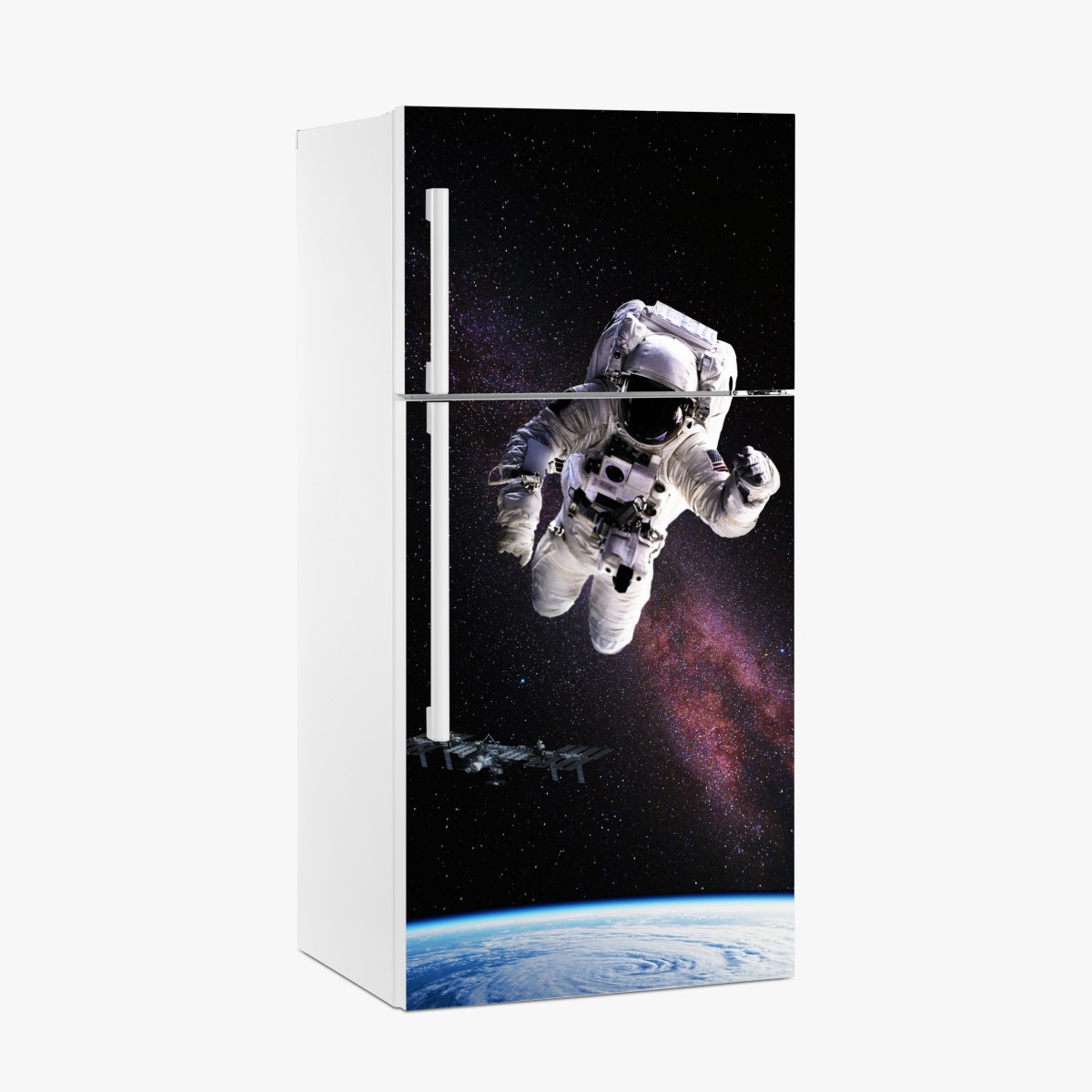 Fridge sticker astronaut above Earth and galaxy – Wallissimo®