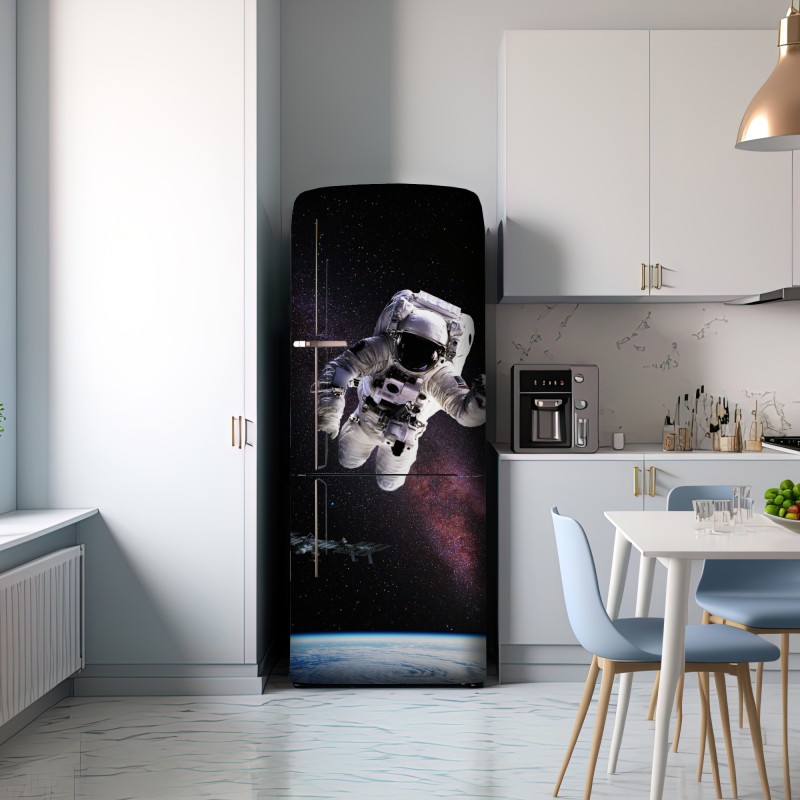 Naklejka na lodówkę astronauta nad Ziemią i galaktyką – Wallissimo® Naklejka na lodówkę astronauta nad Ziemią i galaktyką – Wallissimo®