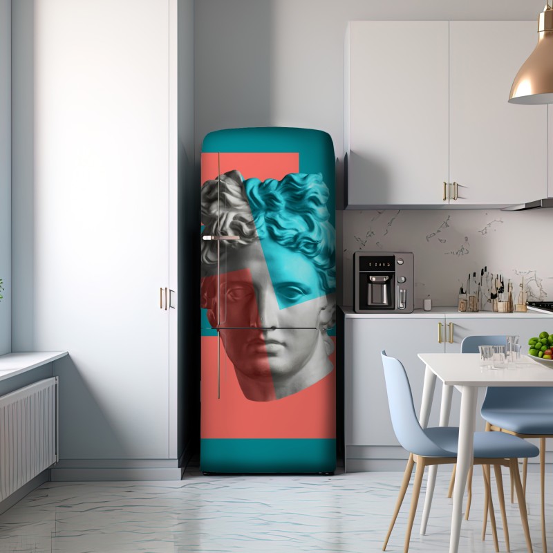 Naklejka na lodówkę duotonalna rzeźba głowy w kolażu – Wallissimo® Naklejka na lodówkę duotonalna rzeźba głowy w kolażu – Wallissimo®