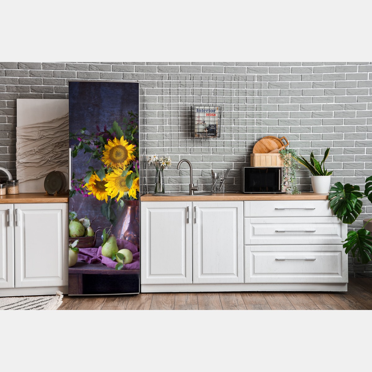 Naklejka na lodówkę słoneczniki i gruszki rustykalna martwa natura – Wallissimo® Naklejka na lodówkę słoneczniki i gruszki rustykalna martwa natura – Wallissimo®