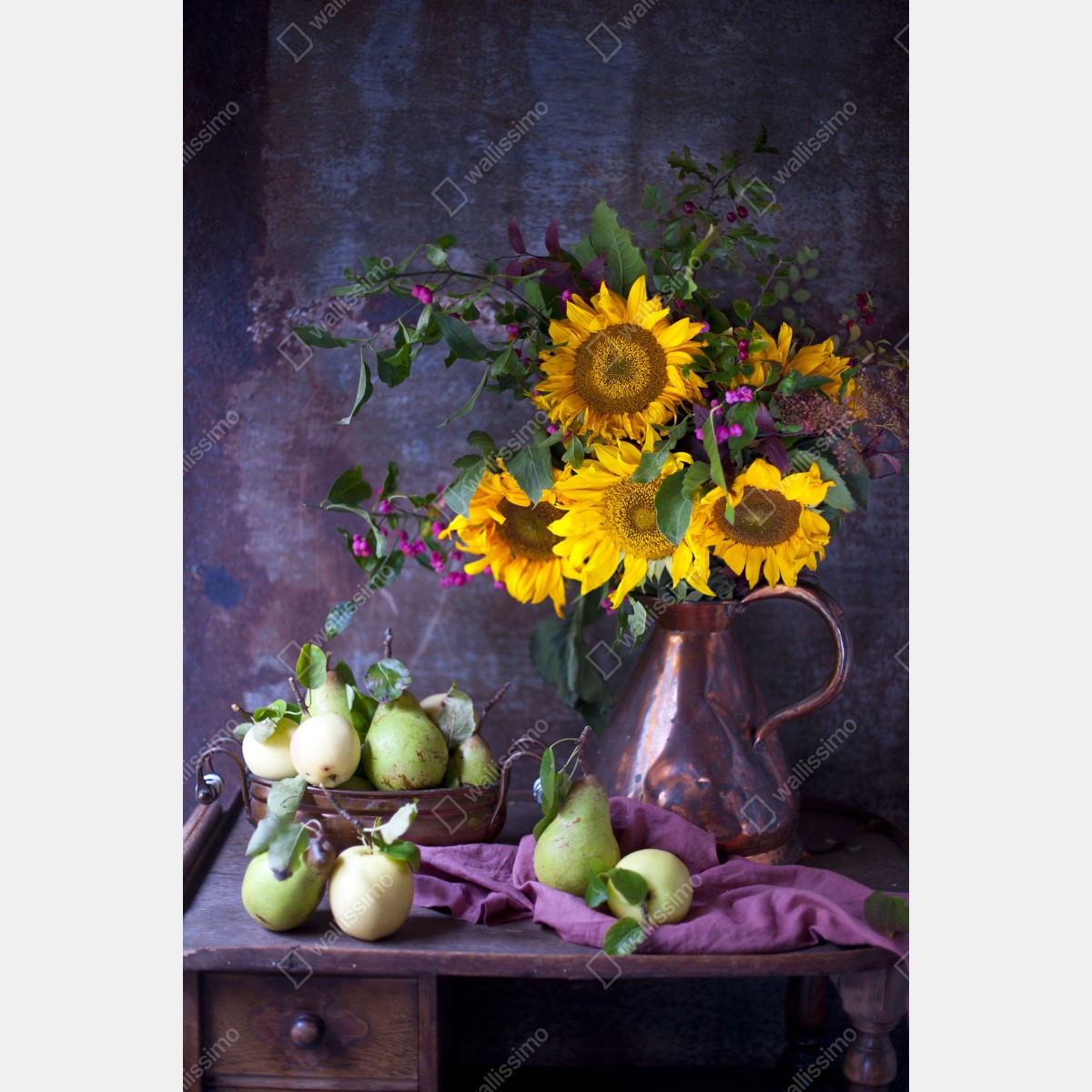 Naklejka na lodówkę słoneczniki i gruszki rustykalna martwa natura – Wallissimo® Naklejka na lodówkę słoneczniki i gruszki rustykalna martwa natura – Wallissimo®