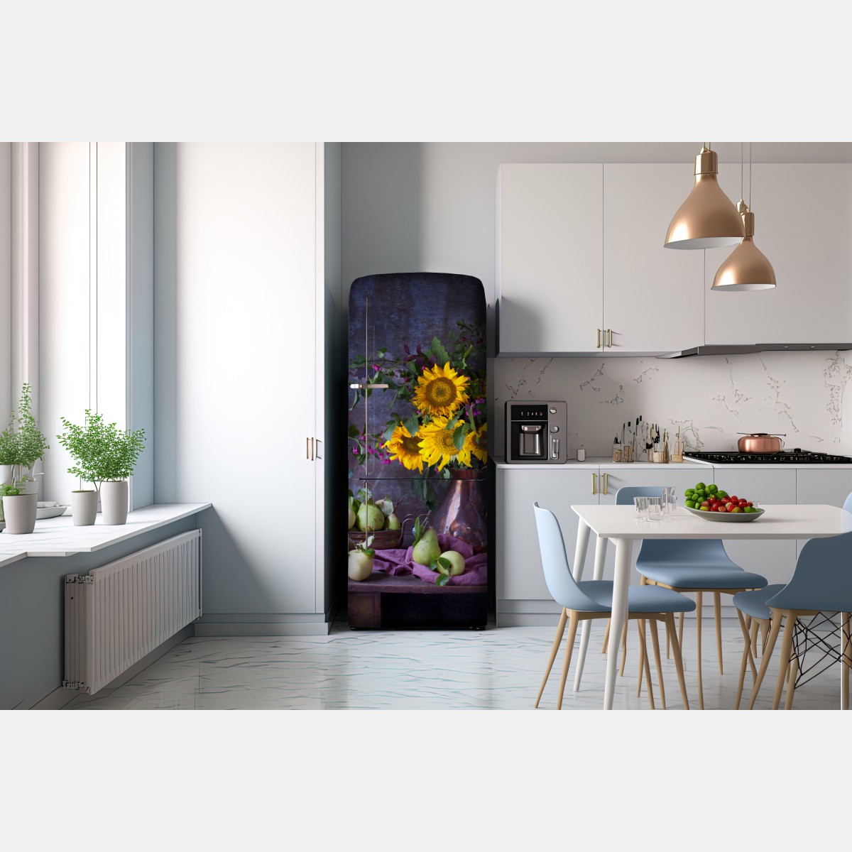 Naklejka na lodówkę słoneczniki i gruszki rustykalna martwa natura – Wallissimo® Naklejka na lodówkę słoneczniki i gruszki rustykalna martwa natura – Wallissimo®