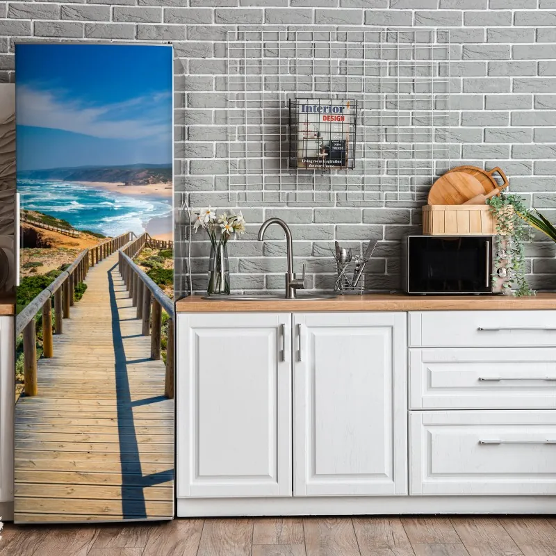 Naklejka na lodówkę delikatny turkusowy wzór liści – Wallissimo®