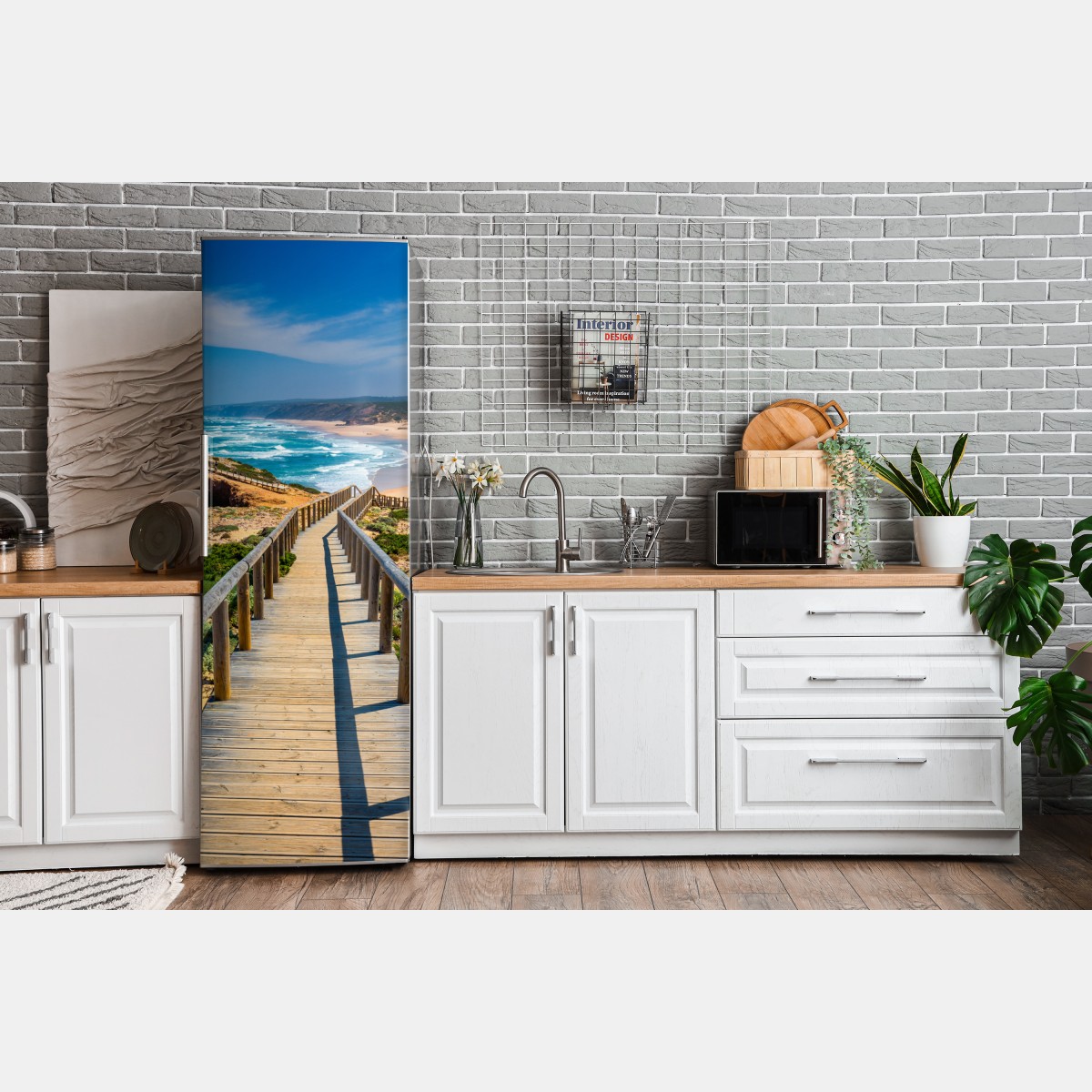 Naklejka na lodówkę drewniany pomost prowadzący na plażę Praia da Bordeira – Wallissimo® Naklejka na lodówkę drewniany pomost prowadzący na plażę Praia da Bordeira – Wallissimo®