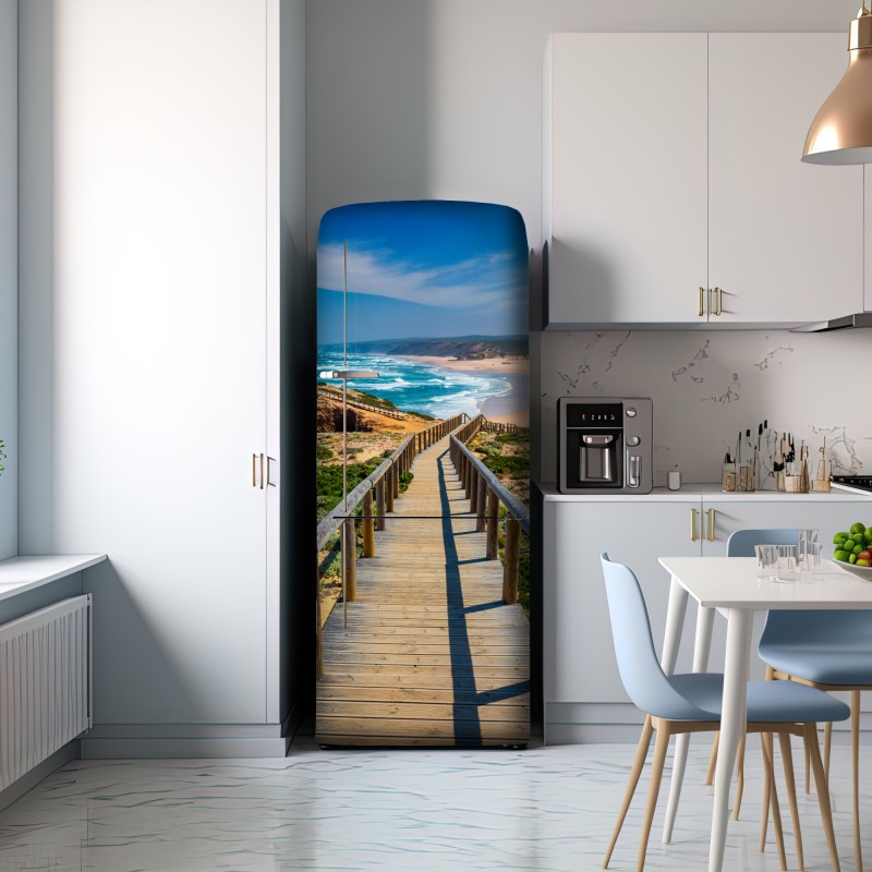 Naklejka na lodówkę drewniany pomost prowadzący na plażę Praia da Bordeira – Wallissimo® Naklejka na lodówkę drewniany pomost prowadzący na plażę Praia da Bordeira – Wallissimo®