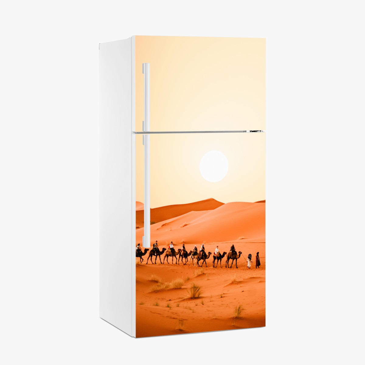 Fridge sticker sunset camel caravan over desert dunes – Wallissimo®