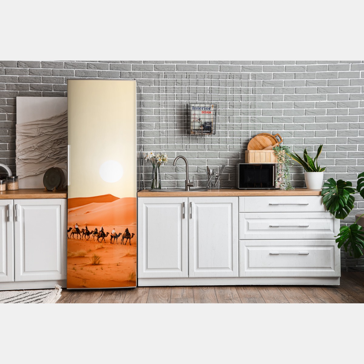 Naklejka na lodówkę karawana wielbłądów o zachodzie słońca na pustyni – Wallissimo® Naklejka na lodówkę karawana wielbłądów o zachodzie słońca na pustyni – Wallissimo®