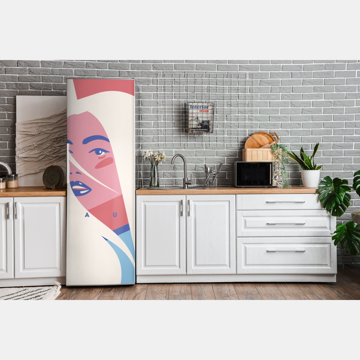 Naklejka na lodówkę pastelowy pop-artowy portret piękna – Wallissimo® Naklejka na lodówkę pastelowy pop-artowy portret piękna – Wallissimo®