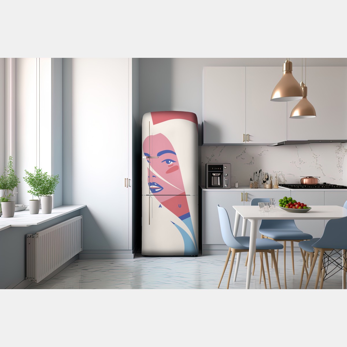 Naklejka na lodówkę pastelowy pop-artowy portret piękna – Wallissimo® Naklejka na lodówkę pastelowy pop-artowy portret piękna – Wallissimo®