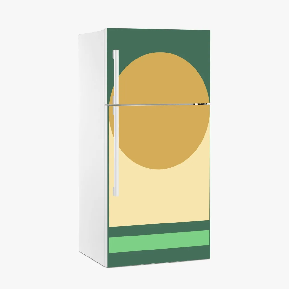 Naklejka na lodówkę złote słońce nad geometrycznym blokiem – Wallissimo® Naklejka na lodówkę złote słońce nad geometrycznym blokiem – Wallissimo®