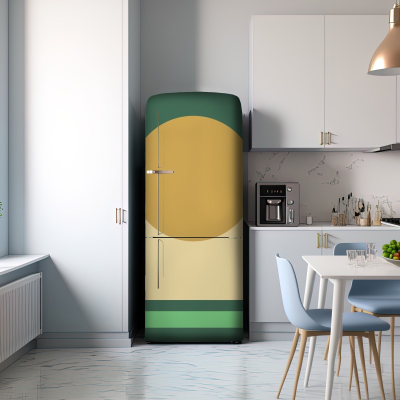 Naklejka na lodówkę złote słońce nad geometrycznym blokiem – Wallissimo® Naklejka na lodówkę złote słońce nad geometrycznym blokiem – Wallissimo®