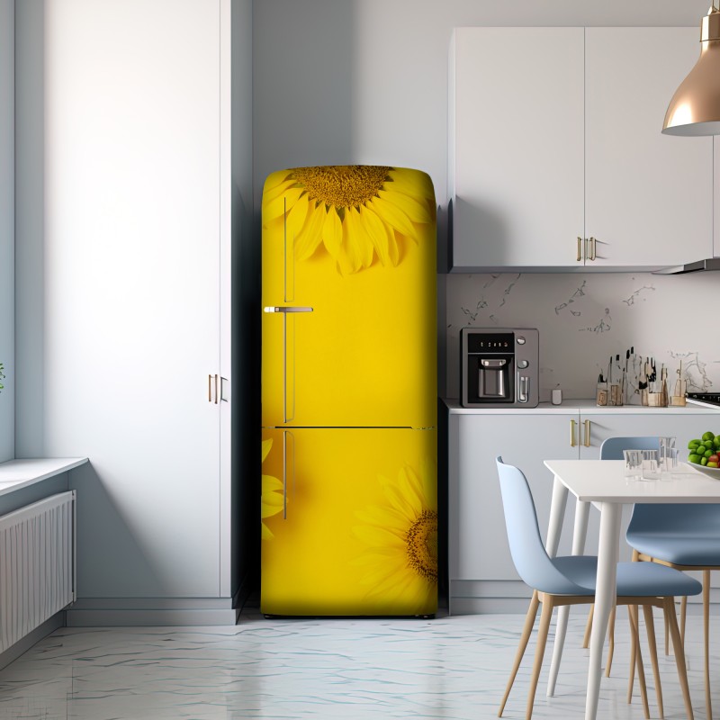 Naklejka na lodówkę trio słoneczników na żółtym tle – Wallissimo® Naklejka na lodówkę trio słoneczników na żółtym tle – Wallissimo®