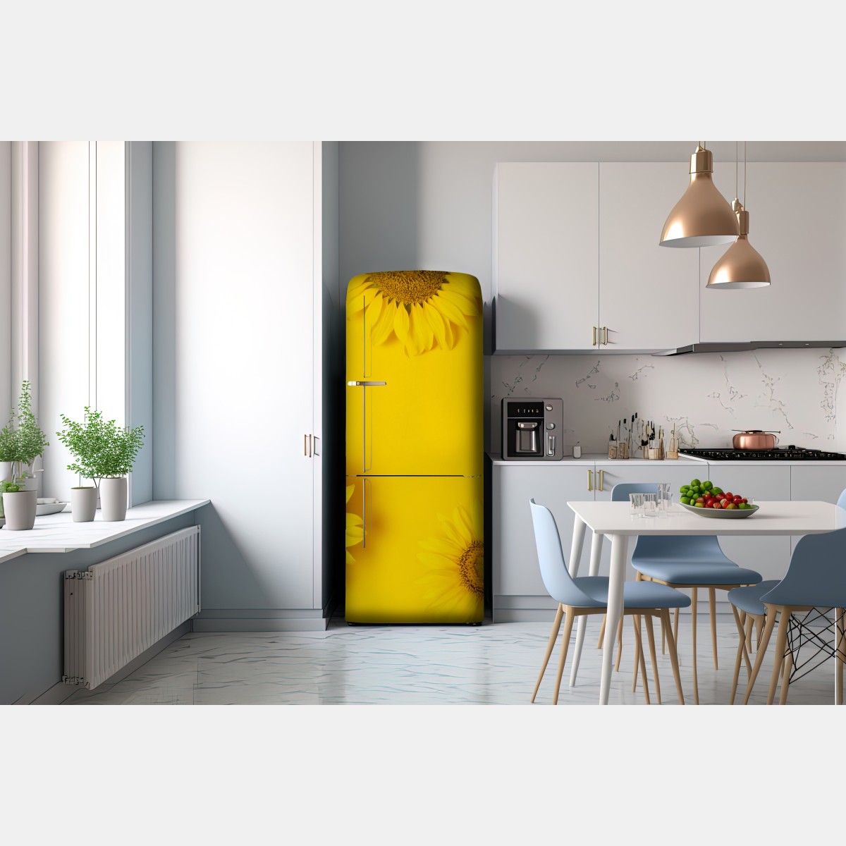 Naklejka na lodówkę trio słoneczników na żółtym tle – Wallissimo® Naklejka na lodówkę trio słoneczników na żółtym tle – Wallissimo®