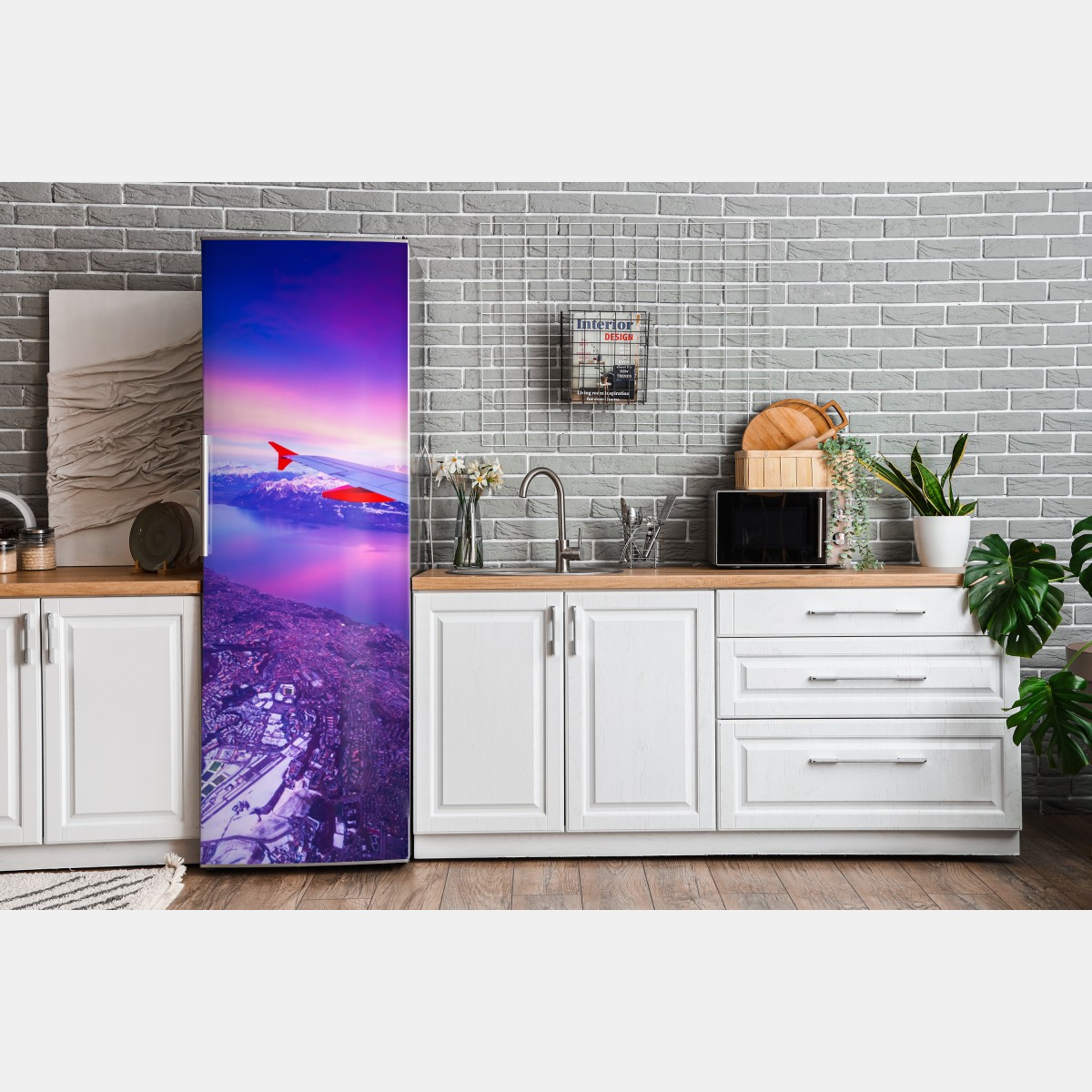 Naklejka na lodówkę panorama miasta nad jeziorem z lotu ptaka o zachodzie – Wallissimo® Naklejka na lodówkę panorama miasta nad jeziorem z lotu ptaka o zachodzie – Wallissimo®