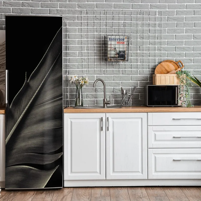 Naklejka na lodówkę odważna geometryczna elewacja w pomarańczy i turkusie – Wallissimo®