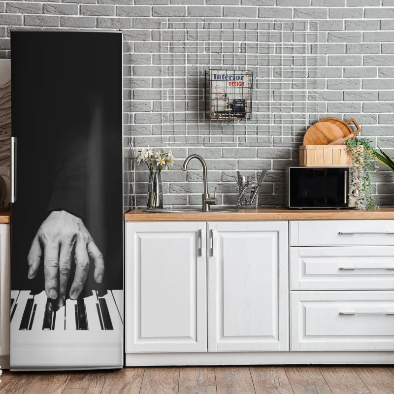 Naklejka na lodówkę złote liście w stylu line art – Wallissimo®