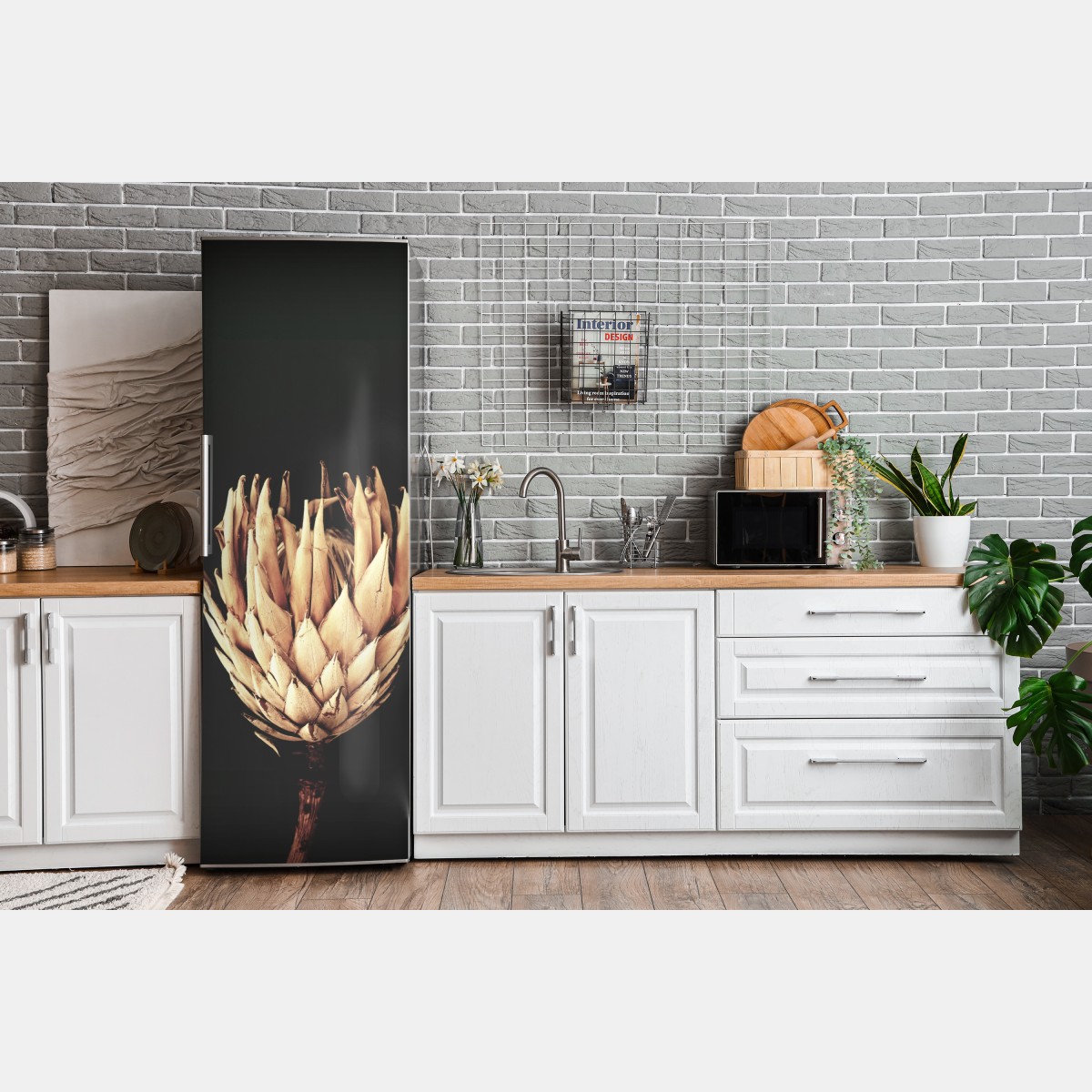 Naklejka na lodówkę sucha protea w sepii – Wallissimo® Naklejka na lodówkę sucha protea w sepii – Wallissimo®