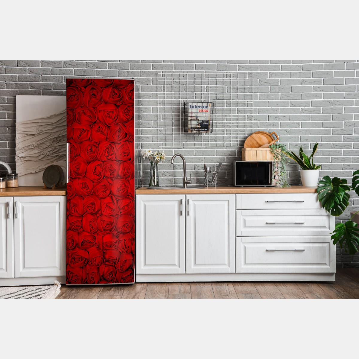 Naklejka na lodówkę nieskończone czerwone róże – Wallissimo® Naklejka na lodówkę nieskończone czerwone róże – Wallissimo®