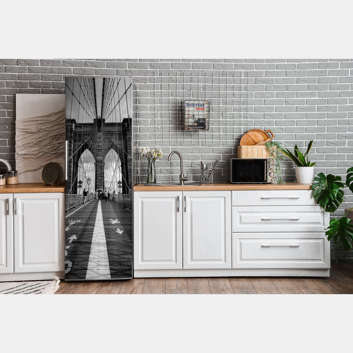 Naklejka na lodówkę most Brooklyński w monochromatycznej perspektywie – Wallissimo® Naklejka na lodówkę most Brooklyński w monochromatycznej perspektywie – Wallissimo®