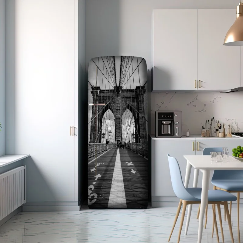 Naklejka na lodówkę most Brooklyński w monochromatycznej perspektywie – Wallissimo® Naklejka na lodówkę most Brooklyński w monochromatycznej perspektywie – Wallissimo®