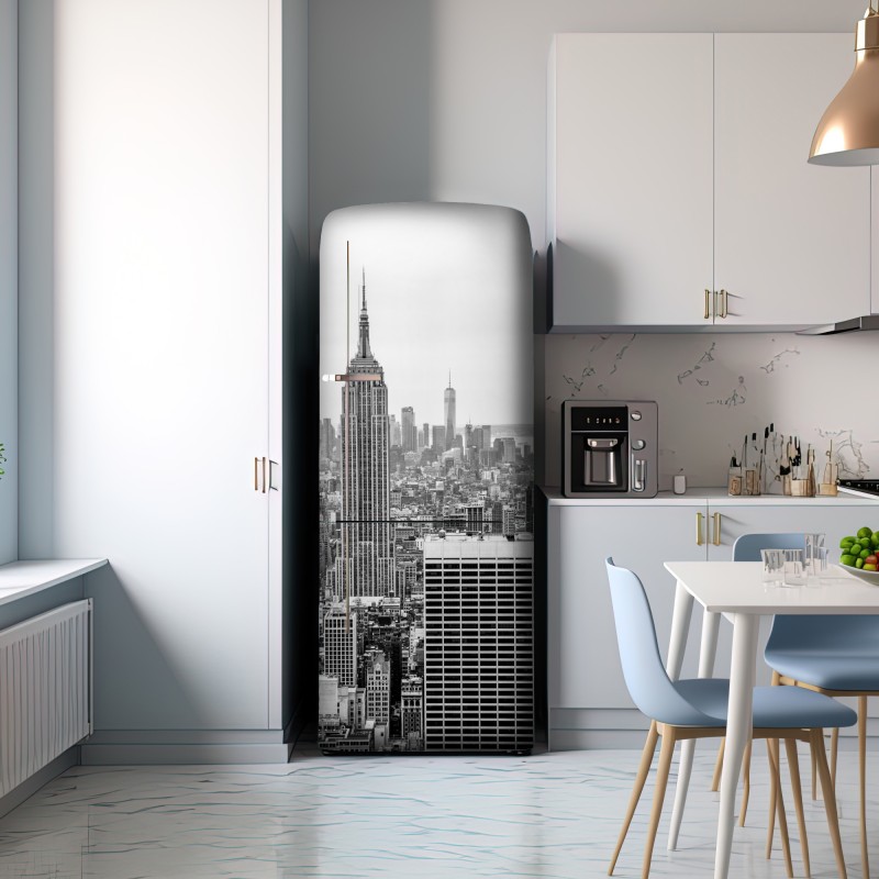 Naklejka na lodówkę ponadczasowa panorama Nowego Jorku z Empire State Building – Wallissimo® Naklejka na lodówkę ponadczasowa panorama Nowego Jorku z Empire State Building – Wallissimo®