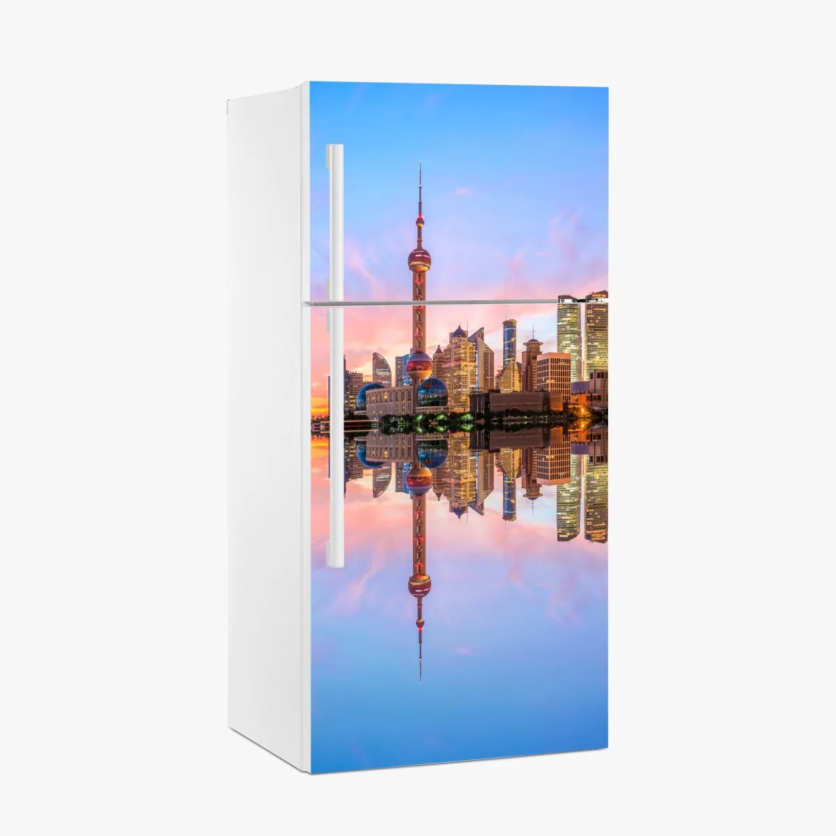 Naklejka na lodówkę Szanghaj o wschodzie słońca – Wallissimo® Naklejka na lodówkę Szanghaj o wschodzie słońca – Wallissimo®