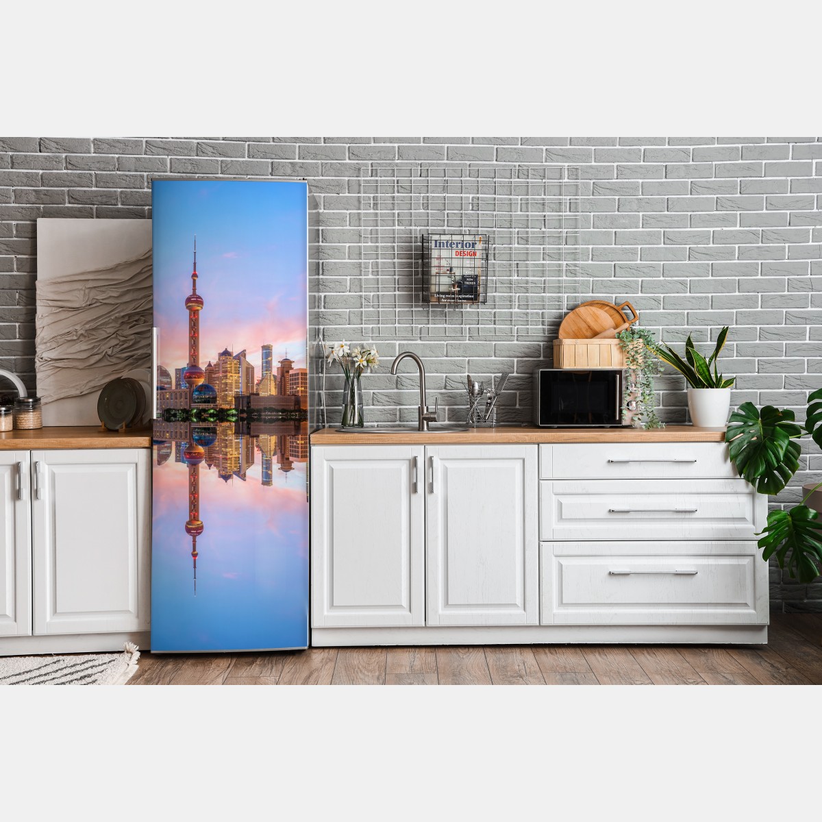 Naklejka na lodówkę Szanghaj o wschodzie słońca – Wallissimo® Naklejka na lodówkę Szanghaj o wschodzie słońca – Wallissimo®