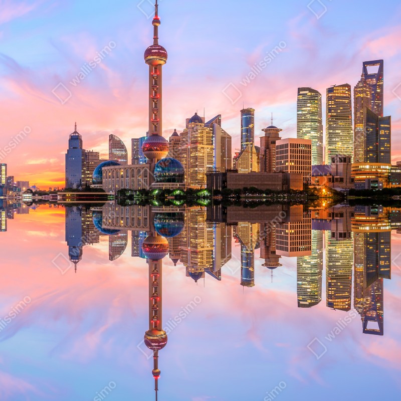 Naklejka na lodówkę Szanghaj o wschodzie słońca – Wallissimo® Naklejka na lodówkę Szanghaj o wschodzie słońca – Wallissimo®