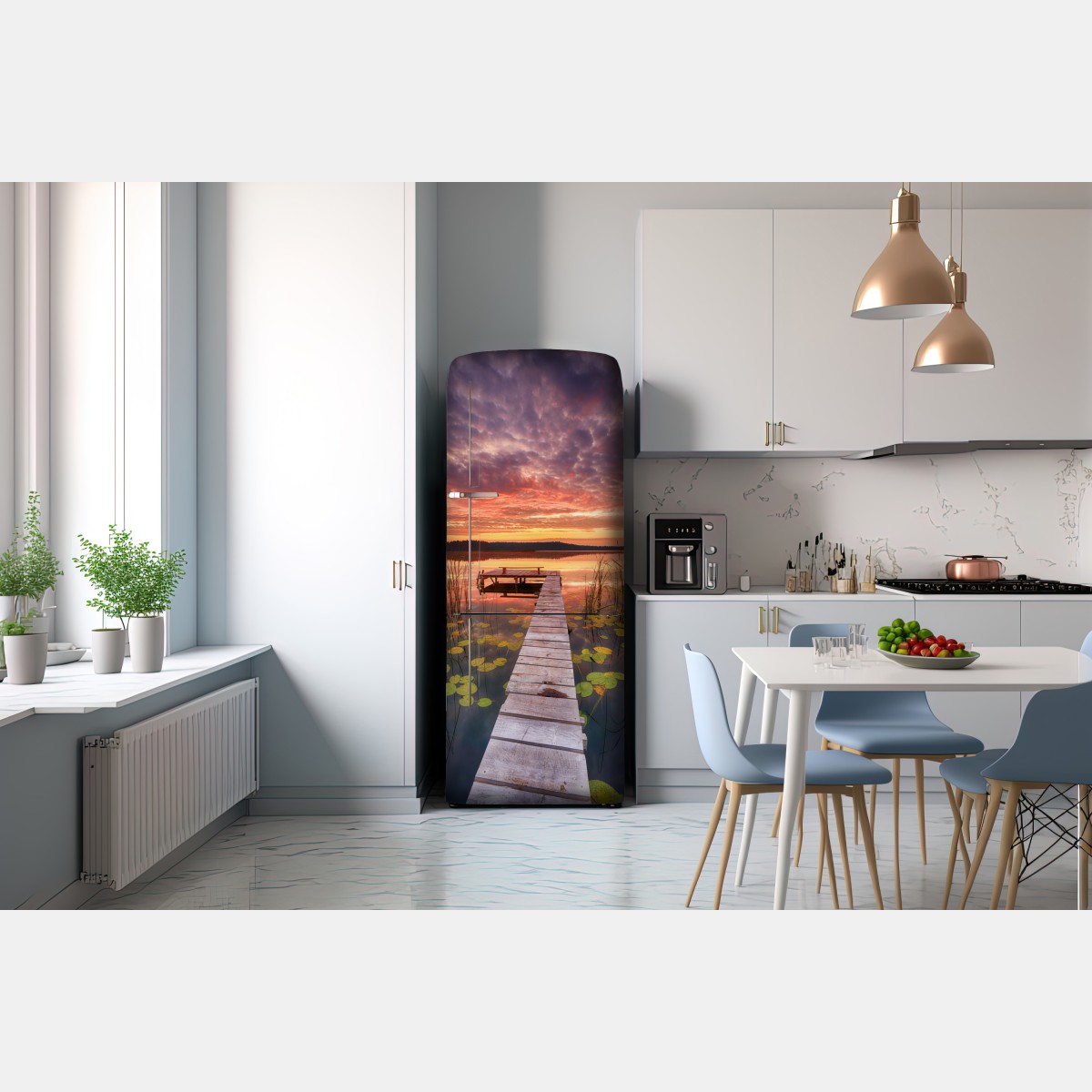 Naklejka na lodówkę wschód słońca nad spokojnym jeziorem – Wallissimo® Naklejka na lodówkę wschód słońca nad spokojnym jeziorem – Wallissimo®