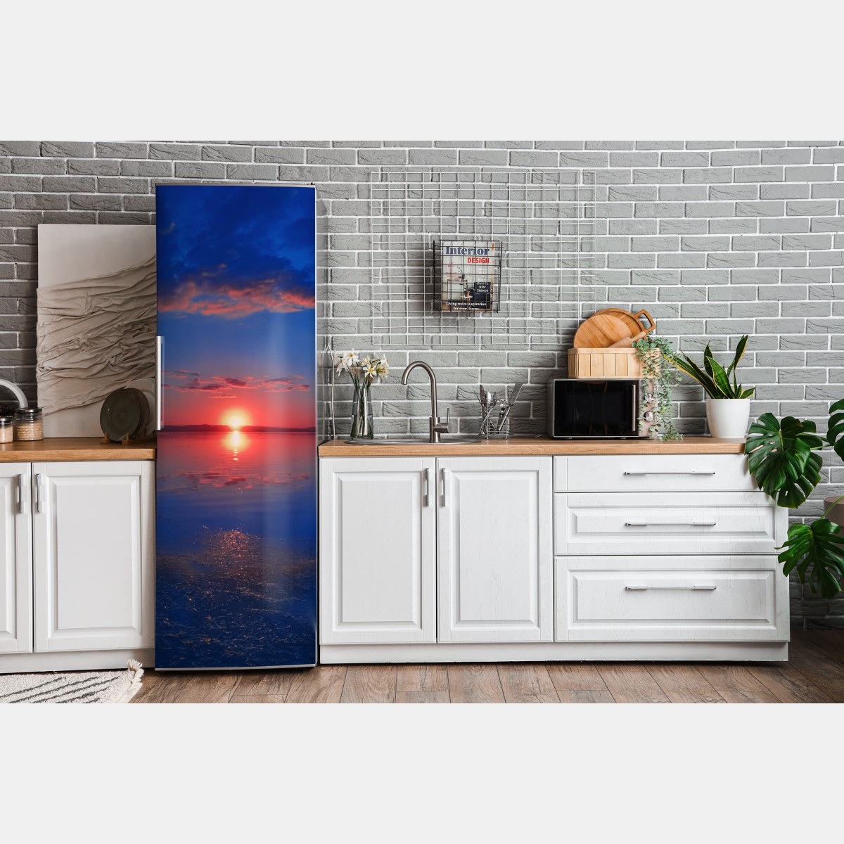 Naklejka na lodówkę zachód słońca nad spokojnym morzem z żywym odbiciem – Wallissimo® Naklejka na lodówkę zachód słońca nad spokojnym morzem z żywym odbiciem – Wallissimo®