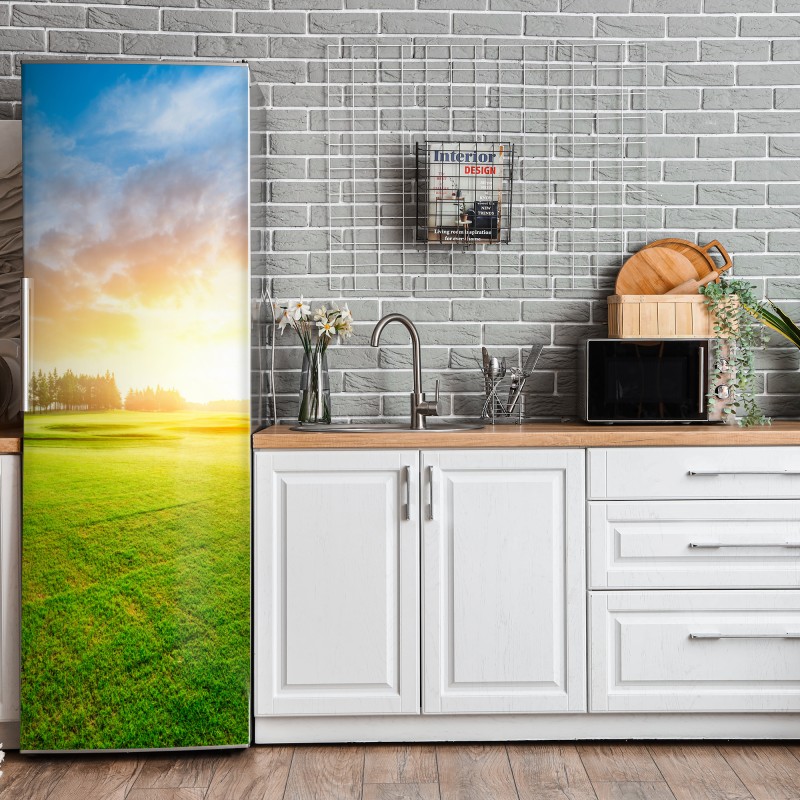 Naklejka na lodówkę abstrakcyjny wzór złotych fal – Wallissimo®