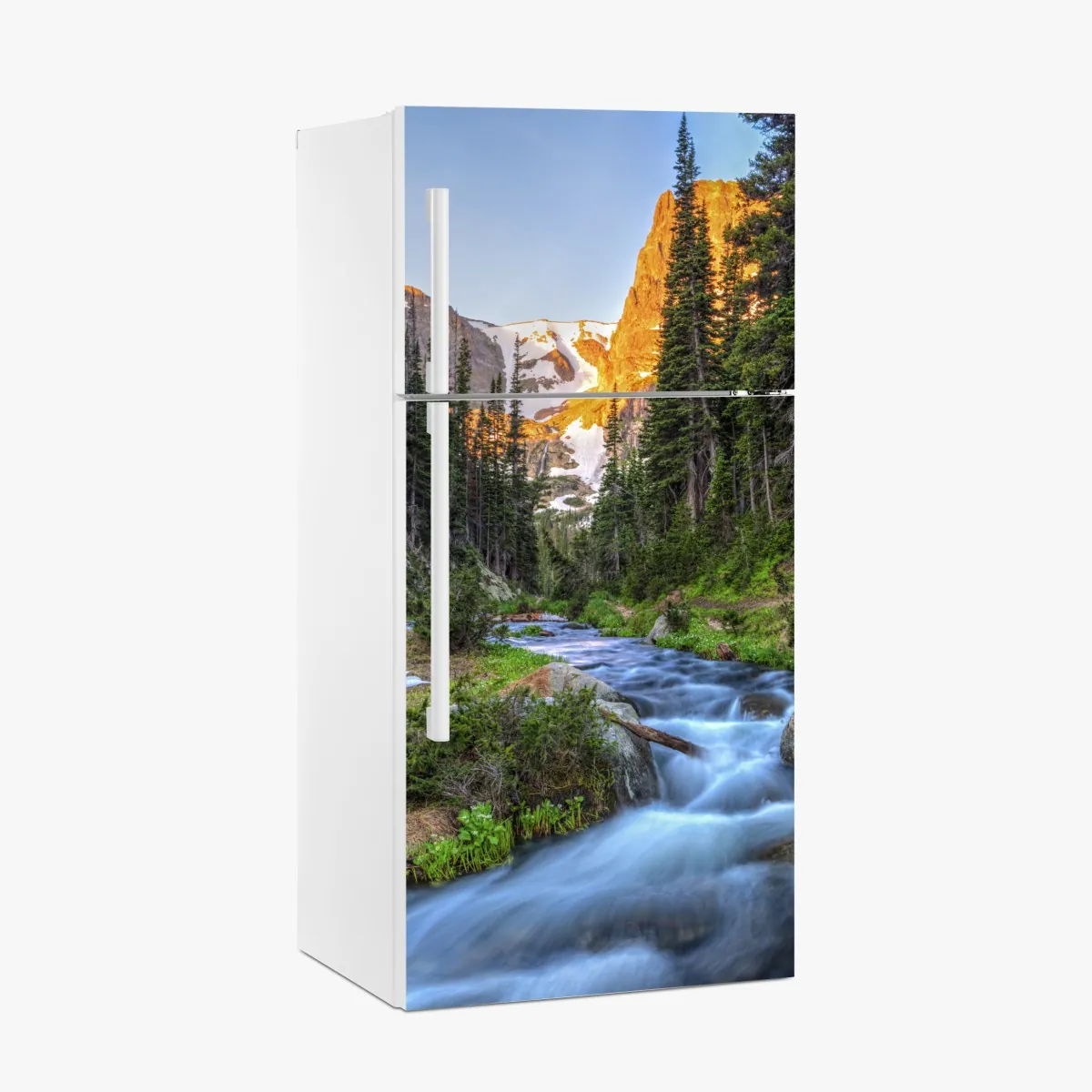 Naklejka na lodówkę złoty szczyt nad alpejskim potokiem – Wallissimo® Naklejka na lodówkę złoty szczyt nad alpejskim potokiem – Wallissimo®