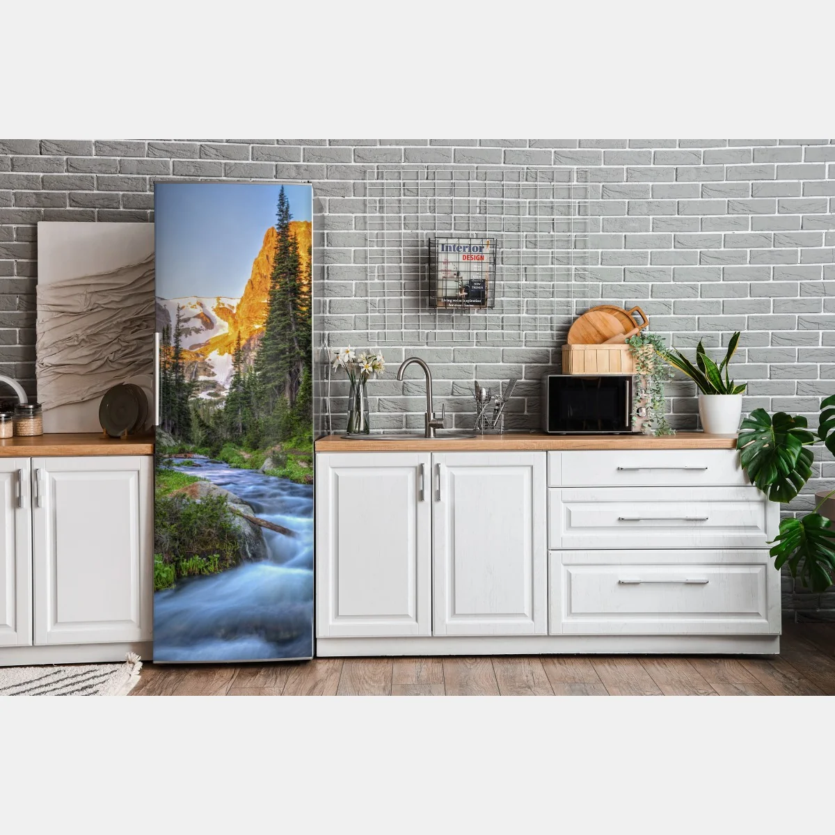 Naklejka na lodówkę złoty szczyt nad alpejskim potokiem – Wallissimo® Naklejka na lodówkę złoty szczyt nad alpejskim potokiem – Wallissimo®