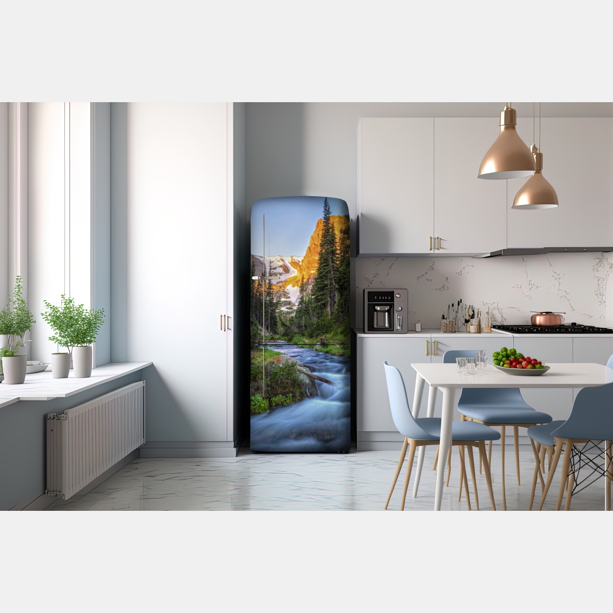 Naklejka na lodówkę złoty szczyt nad alpejskim potokiem – Wallissimo® Naklejka na lodówkę złoty szczyt nad alpejskim potokiem – Wallissimo®