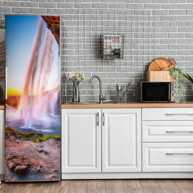 Naklejka na lodówkę vintage palmy na Hawajach o zachodzie słońca – Wallissimo®