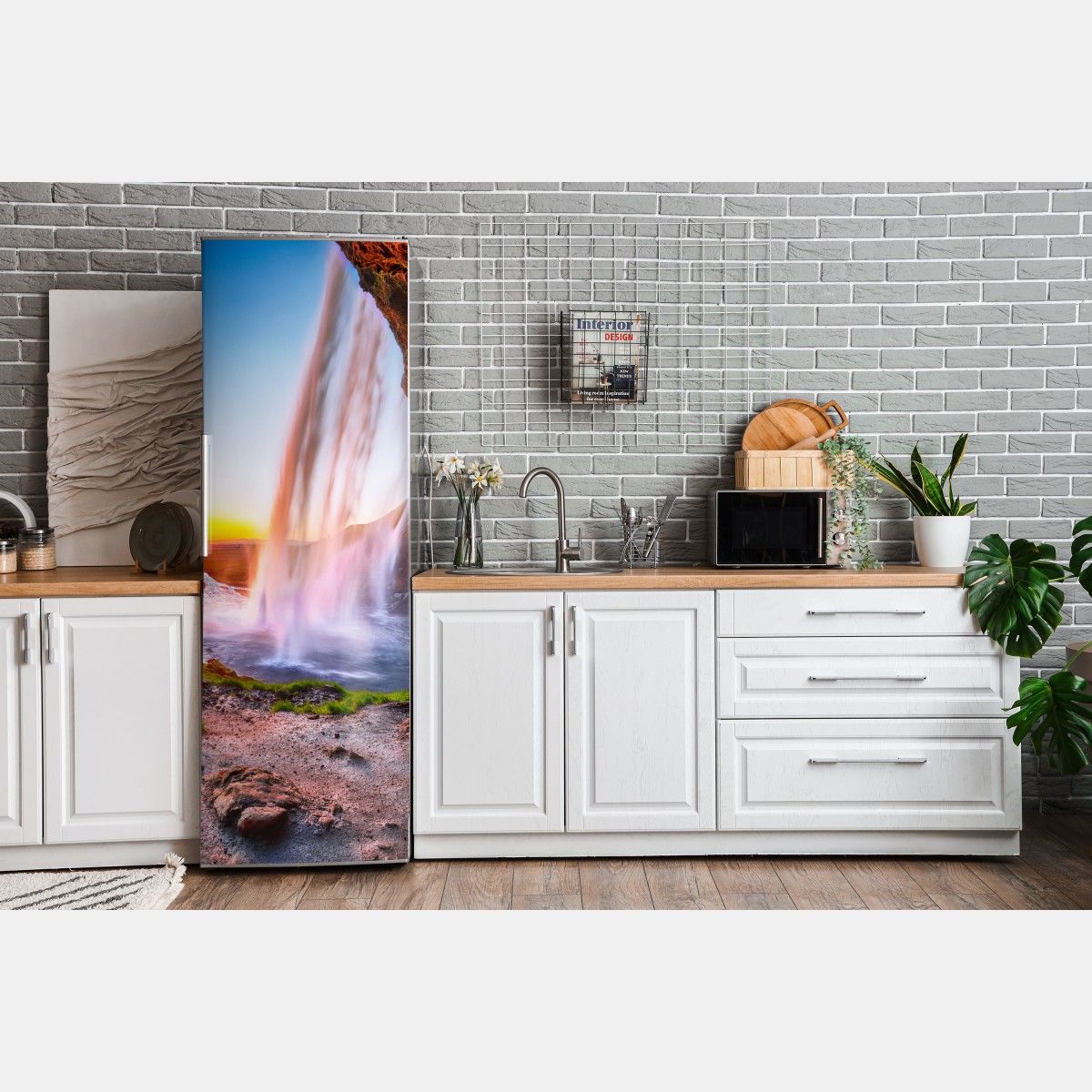 Naklejka na lodówkę Seljalandsfoss wodospad o zachodzie słońca – Wallissimo® Naklejka na lodówkę Seljalandsfoss wodospad o zachodzie słońca – Wallissimo®