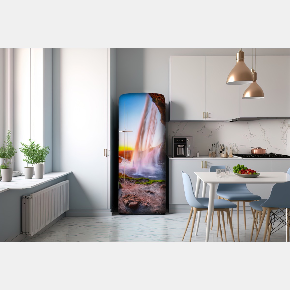 Naklejka na lodówkę Seljalandsfoss wodospad o zachodzie słońca – Wallissimo® Naklejka na lodówkę Seljalandsfoss wodospad o zachodzie słońca – Wallissimo®