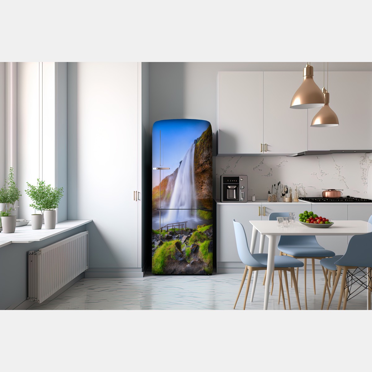 Naklejka na lodówkę Seljalandsfoss wodospad o zachodzie słońca – Wallissimo® Naklejka na lodówkę Seljalandsfoss wodospad o zachodzie słońca – Wallissimo®