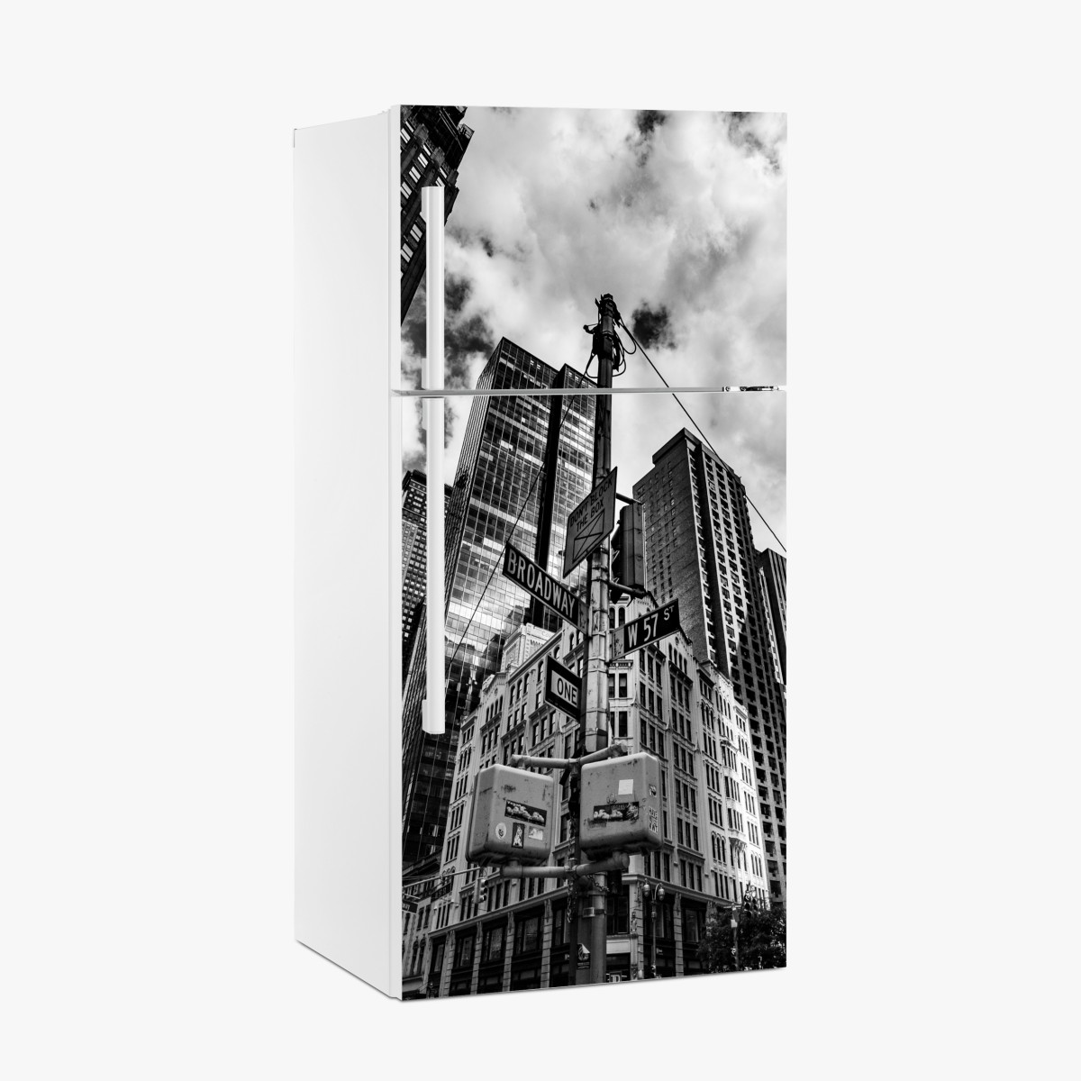 Fridge sticker Broadway at W 57 St — urban skyline in black and white – Wallissimo®