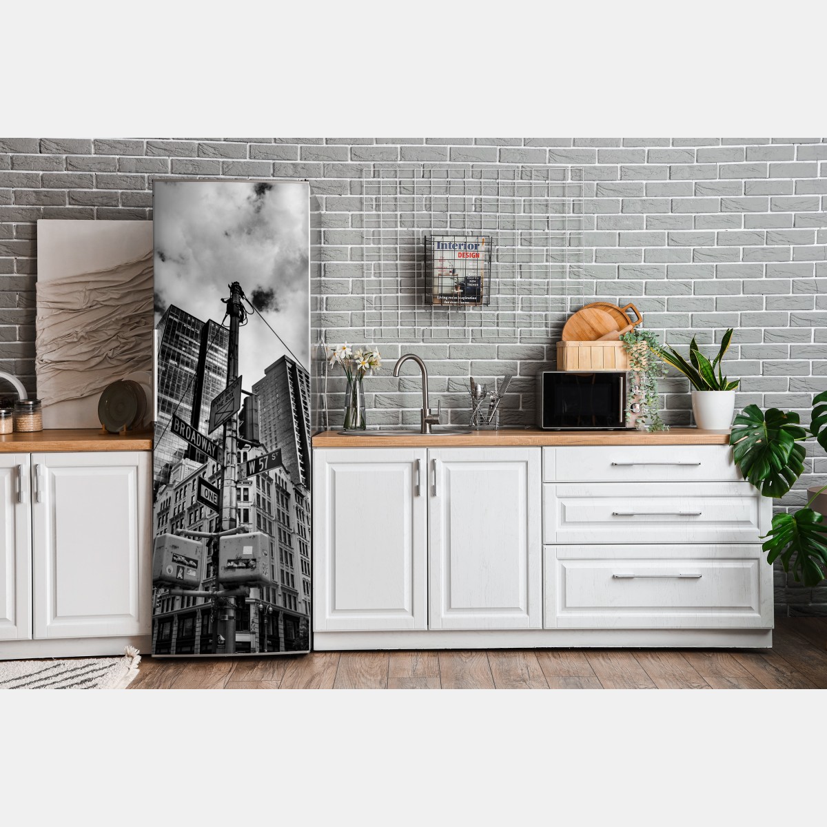 Naklejka na lodówkę Broadway i W 57 St — miejska panorama w czerni i bieli – Wallissimo® Naklejka na lodówkę Broadway i W 57 St — miejska panorama w czerni i bieli – Wallissimo®