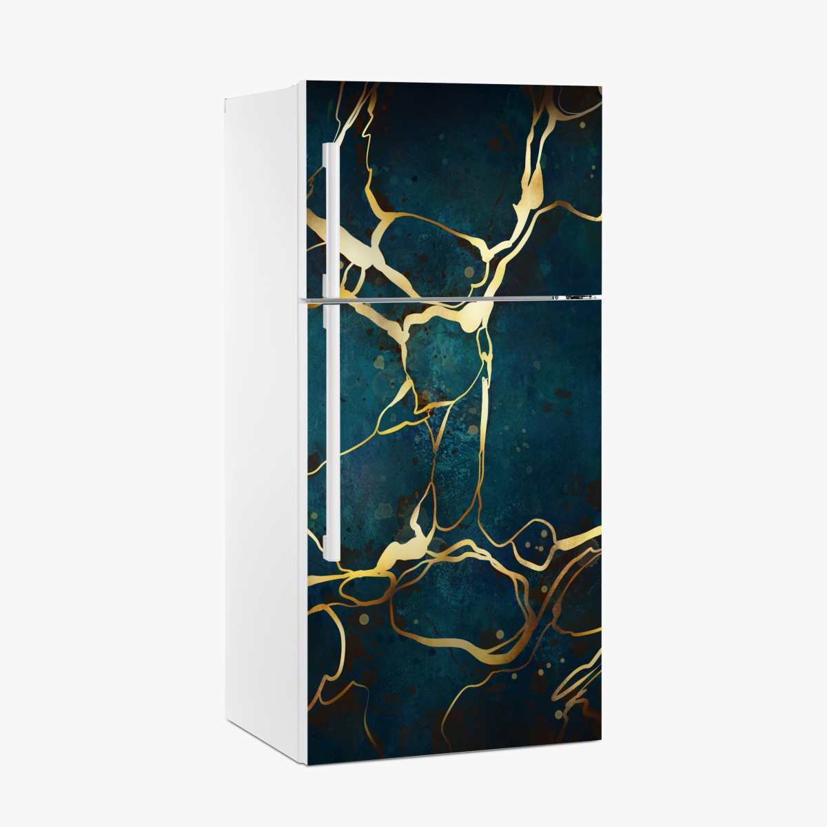 Fridge sticker turquoise and gold abstract with golden veins – Wallissimo®