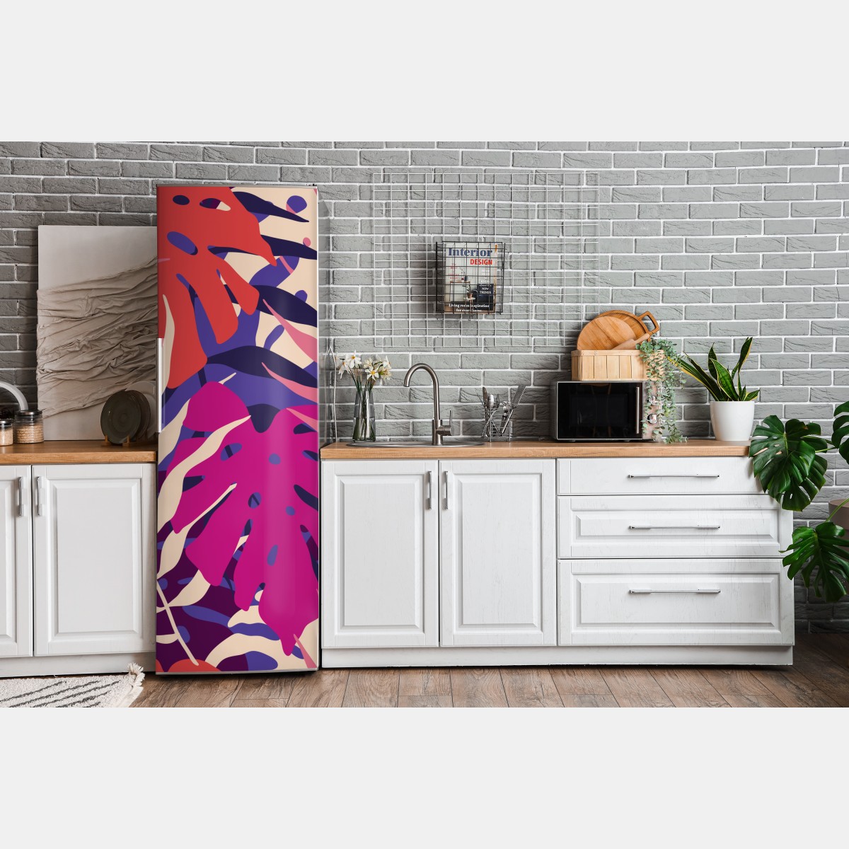 Naklejka na lodówkę pastelowy tropikalny wzór liści – Wallissimo® Naklejka na lodówkę pastelowy tropikalny wzór liści – Wallissimo®