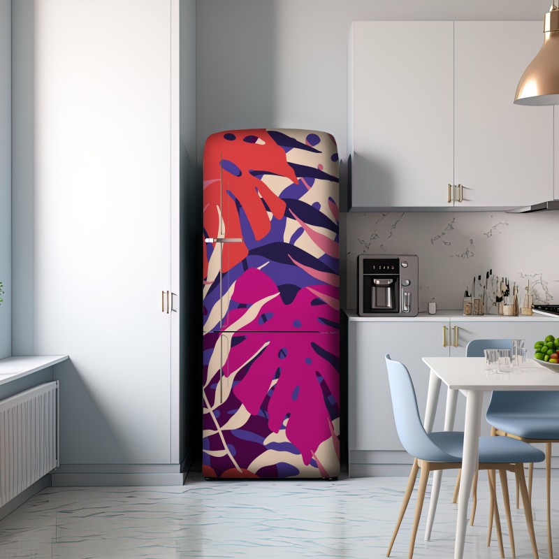 Naklejka na lodówkę pastelowy tropikalny wzór liści – Wallissimo® Naklejka na lodówkę pastelowy tropikalny wzór liści – Wallissimo®