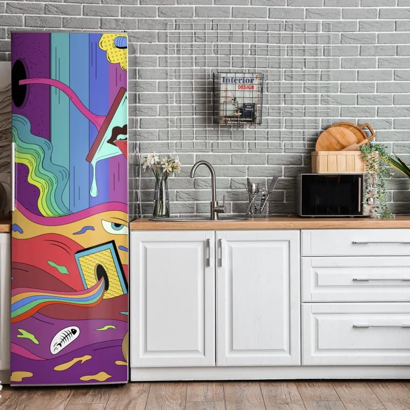 Naklejka na lodówkę złote liście w stylu line art – Wallissimo®